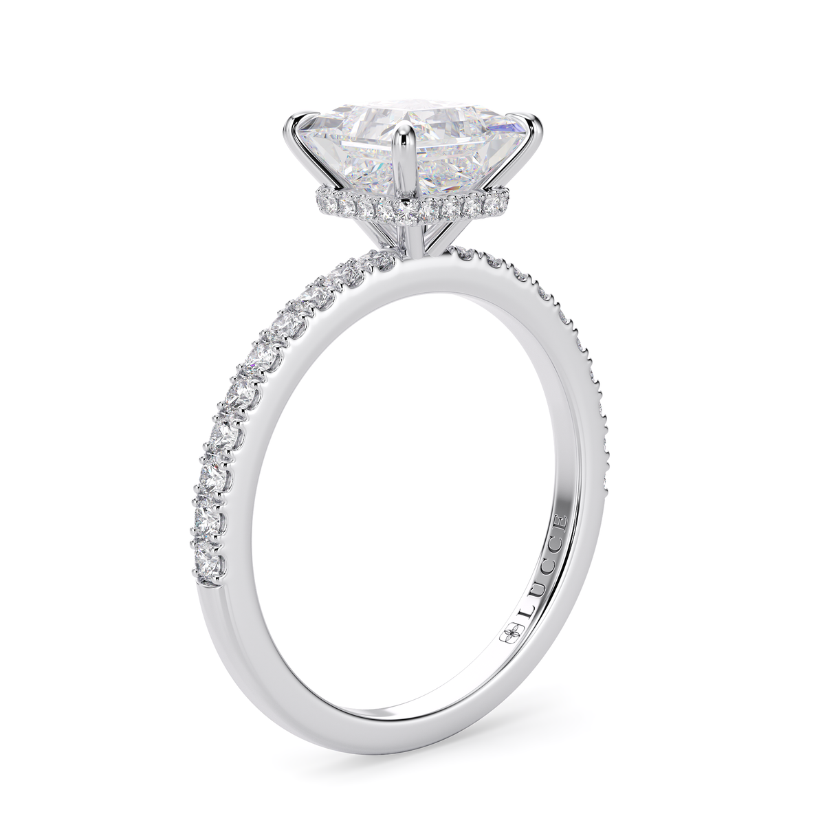 Load image into Gallery viewer, LUCCE High Setting Pavé Princess Diamond or Gemstone Engagement Ring with Hidden Halo in Gold or Platinum
