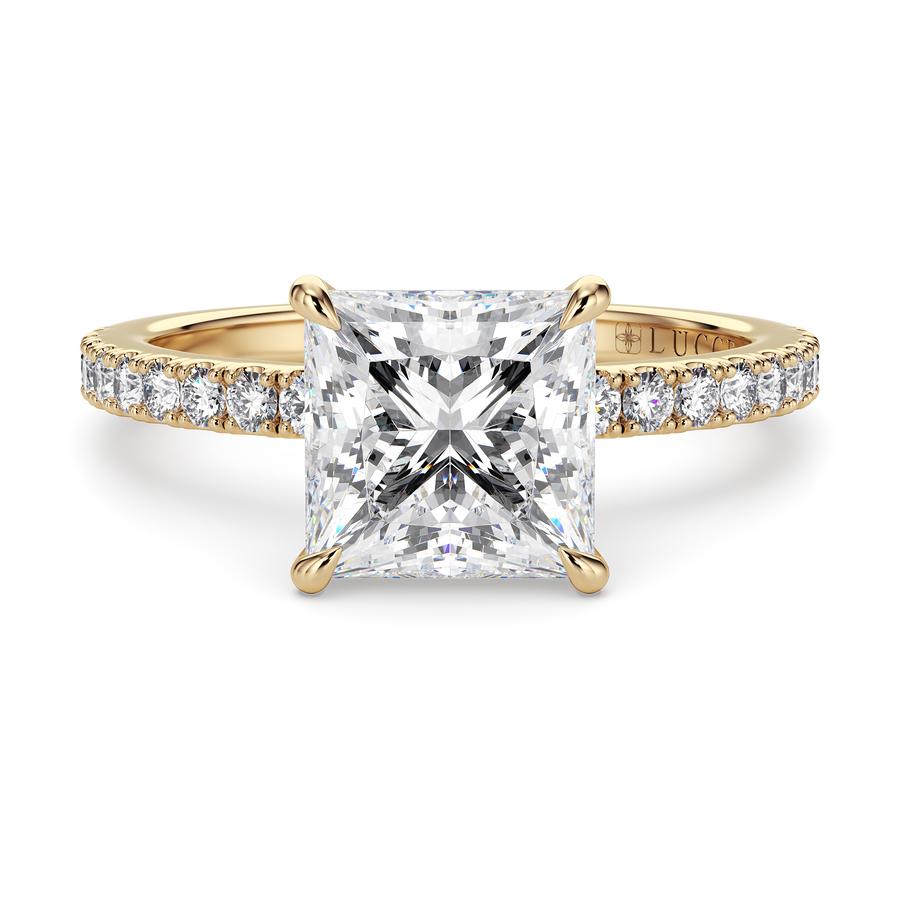 Load image into Gallery viewer, LUCCE High Setting Pavé Princess Diamond or Gemstone Engagement Ring with Hidden Halo in Gold or Platinum

