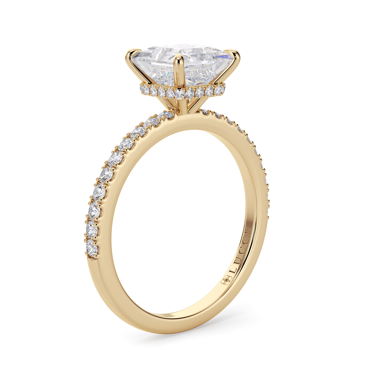 Load image into Gallery viewer, LUCCE High Setting Pavé Princess Diamond or Gemstone Engagement Ring with Hidden Halo in Gold or Platinum
