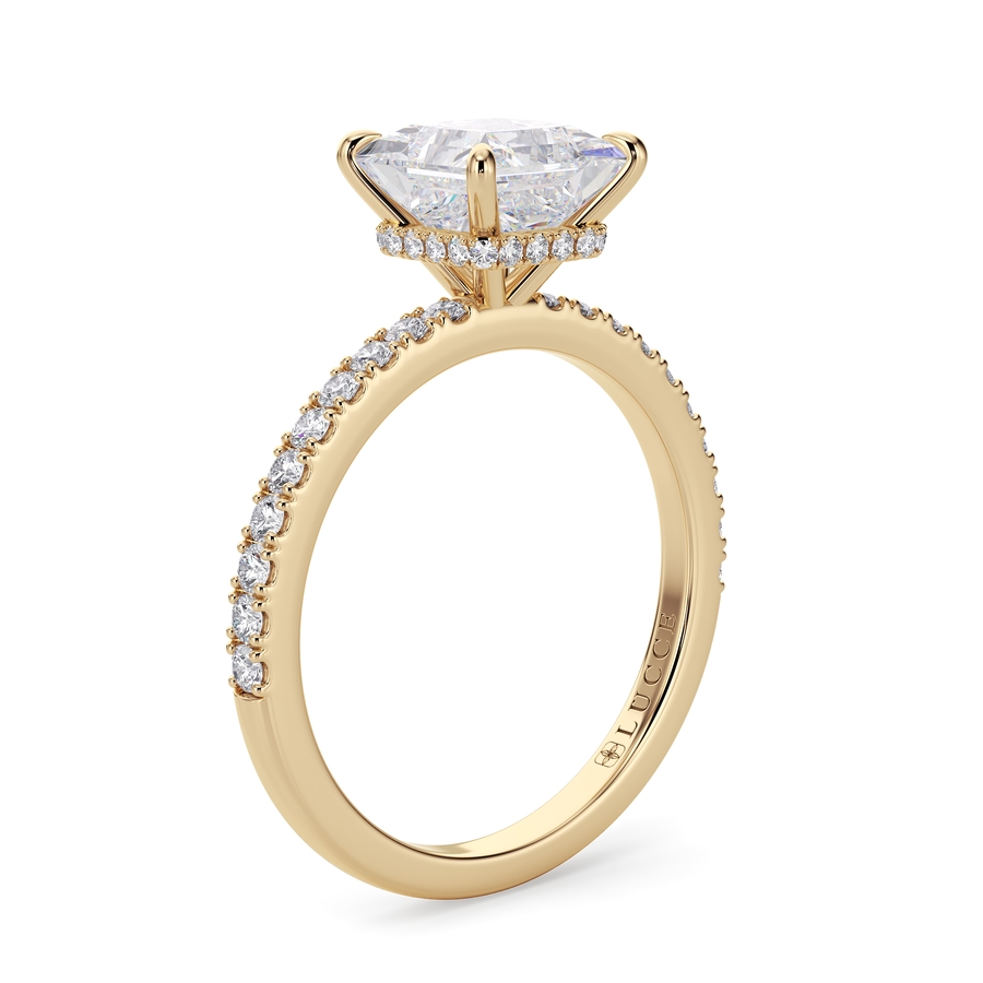 Load image into Gallery viewer, LUCCE High Setting Pavé Princess Diamond or Gemstone Engagement Ring with Hidden Halo in Gold or Platinum
