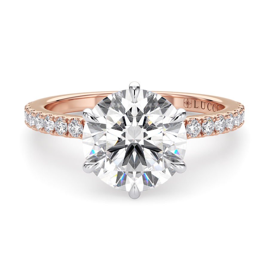 Load image into Gallery viewer, LUCCE High Setting Pavé Round Diamond or Gemstone Engagement Ring with Hidden Halo in Gold or Platinum
