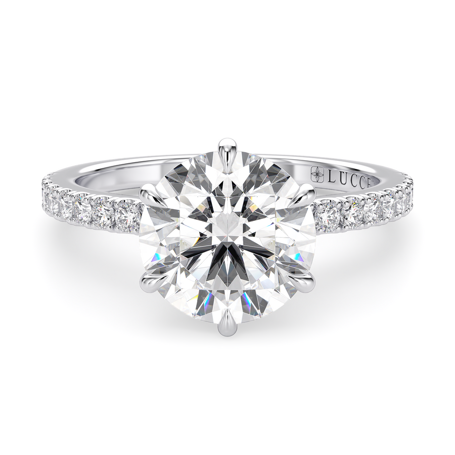 Load image into Gallery viewer, LUCCE High Setting Pavé Round Diamond or Gemstone Engagement Ring with Hidden Halo in Gold or Platinum
