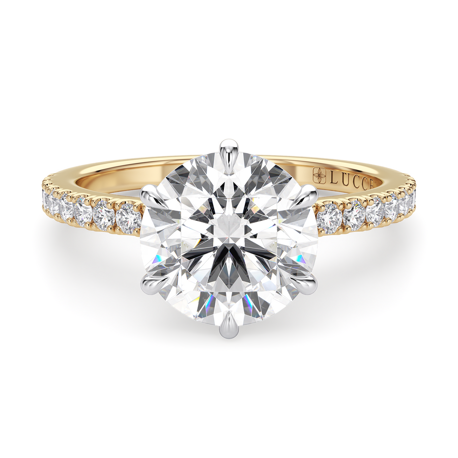 Load image into Gallery viewer, LUCCE High Setting Pavé Round Diamond or Gemstone Engagement Ring with Hidden Halo in Gold or Platinum
