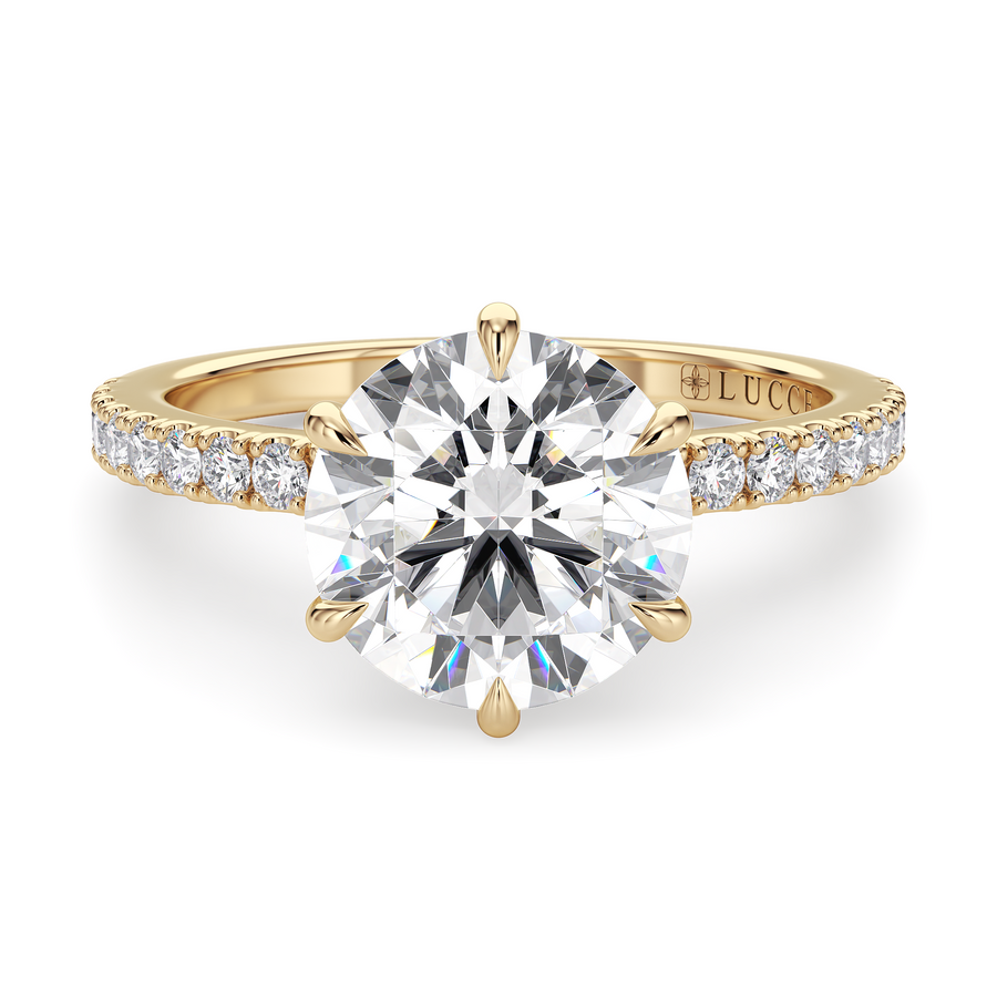 Load image into Gallery viewer, LUCCE High Setting Pavé Round Diamond or Gemstone Engagement Ring with Hidden Halo in Gold or Platinum
