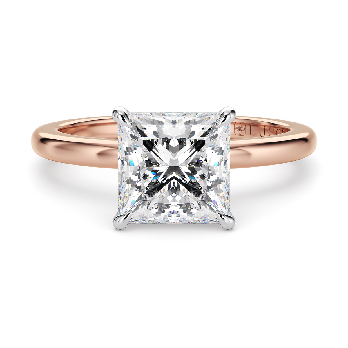 Load image into Gallery viewer, LUCCE High Setting Solitaire Princess Diamond or Gemstone Engagement Ring with Hidden Halo in Gold or Platinum
