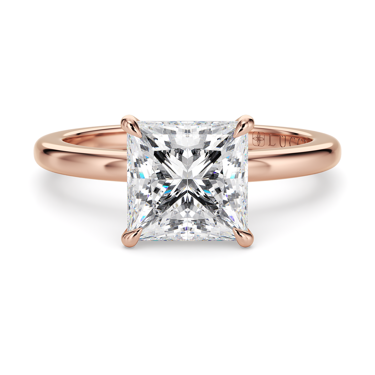 Load image into Gallery viewer, LUCCE High Setting Solitaire Princess Diamond or Gemstone Engagement Ring with Hidden Halo in Gold or Platinum
