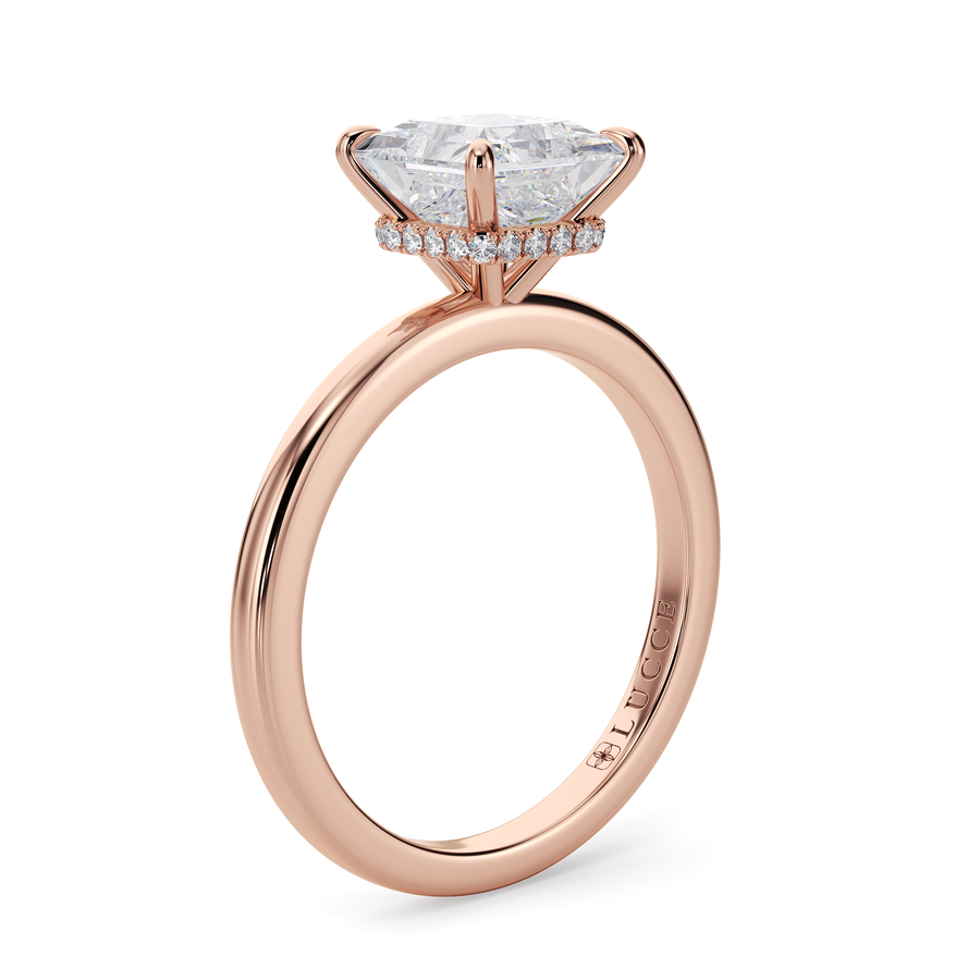Load image into Gallery viewer, LUCCE High Setting Solitaire Cushion Diamond or Gemstone Engagement Ring with Hidden Halo in Gold or Platinum
