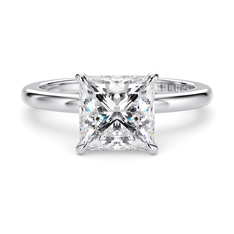 Load image into Gallery viewer, LUCCE High Setting Solitaire Princess Diamond or Gemstone Engagement Ring with Hidden Halo in Gold or Platinum
