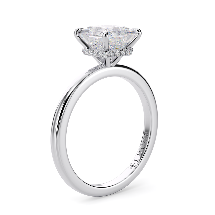 Load image into Gallery viewer, LUCCE High Setting Solitaire Princess Diamond or Gemstone Engagement Ring with Hidden Halo in Gold or Platinum
