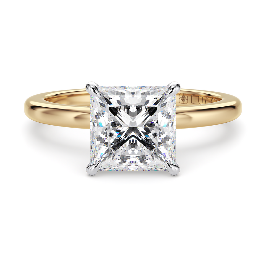 Load image into Gallery viewer, LUCCE High Setting Solitaire Princess Diamond or Gemstone Engagement Ring with Hidden Halo in Gold or Platinum
