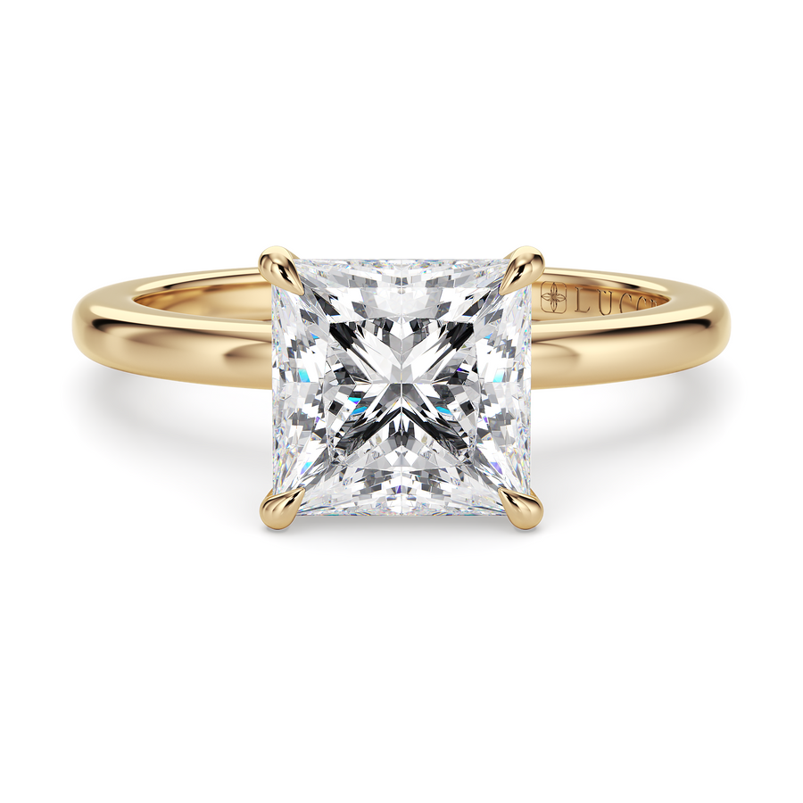 Load image into Gallery viewer, LUCCE High Setting Solitaire Princess Diamond or Gemstone Engagement Ring with Hidden Halo in Gold or Platinum
