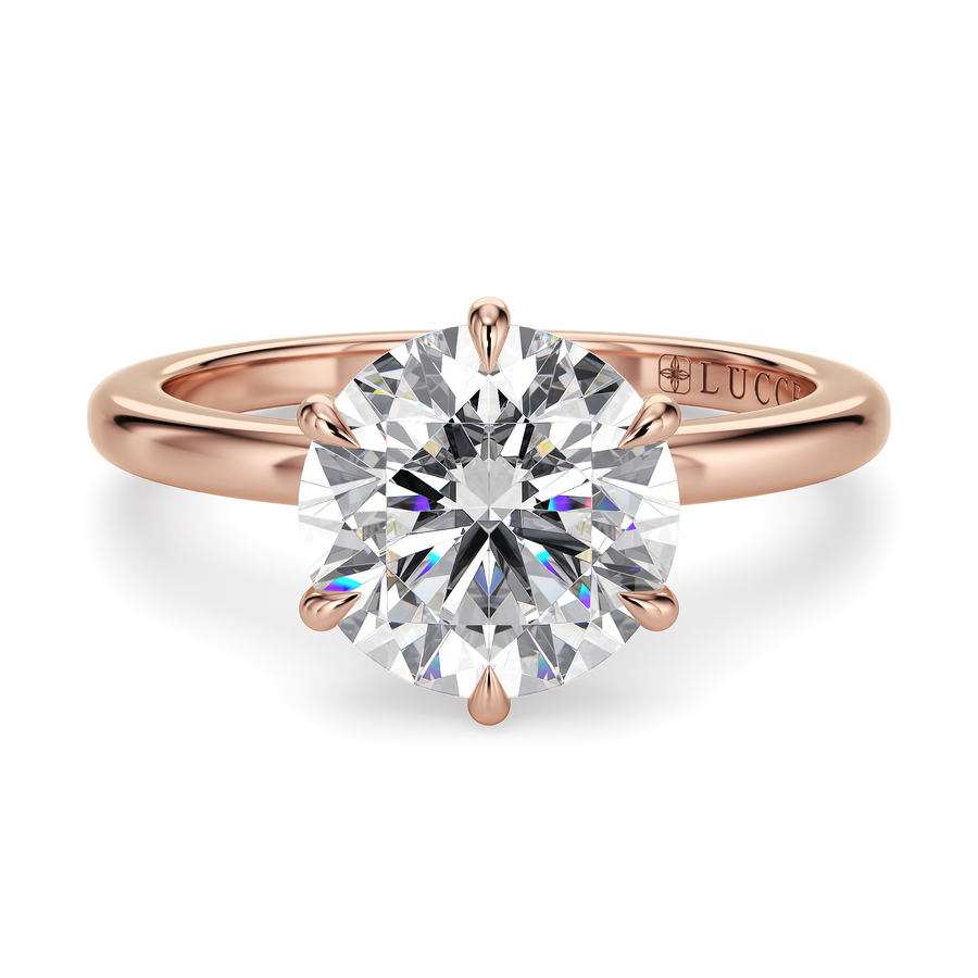 Load image into Gallery viewer, LUCCE High Setting Solitaire Round Diamond or Gemstone Engagement Ring with Hidden Halo in Gold or Platinum
