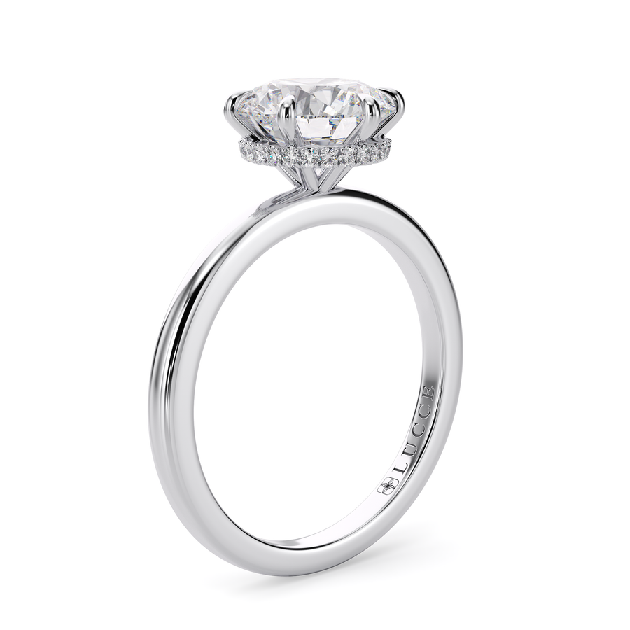 Load image into Gallery viewer, LUCCE High Setting Solitaire Round Diamond or Gemstone Engagement Ring with Hidden Halo in Gold or Platinum
