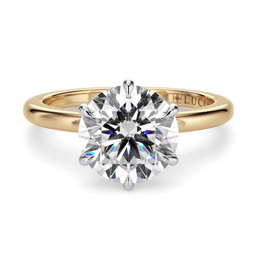 Load image into Gallery viewer, LUCCE High Setting Solitaire Round Diamond or Gemstone Engagement Ring with Hidden Halo in Gold or Platinum
