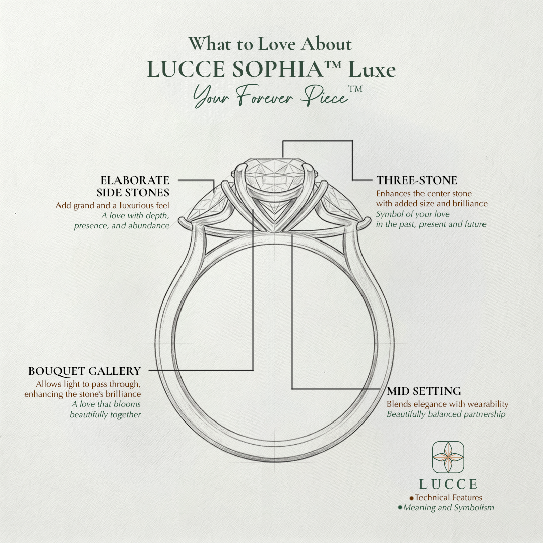 Load image into Gallery viewer, LUCCE Cathedral Three Stone Diamond Engagement Ring in Gold or Platinum
