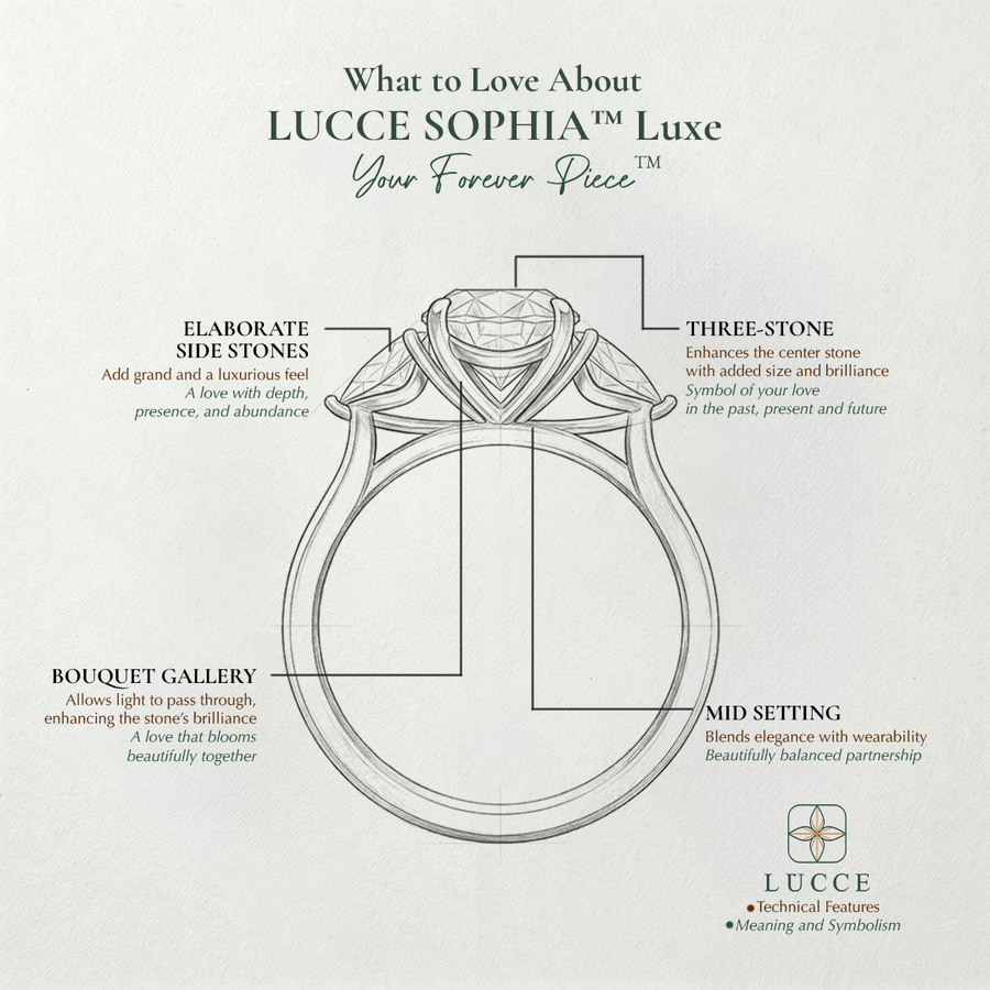 Load image into Gallery viewer, LUCCE Cathedral Three Stone Diamond Engagement Ring in Gold or Platinum

