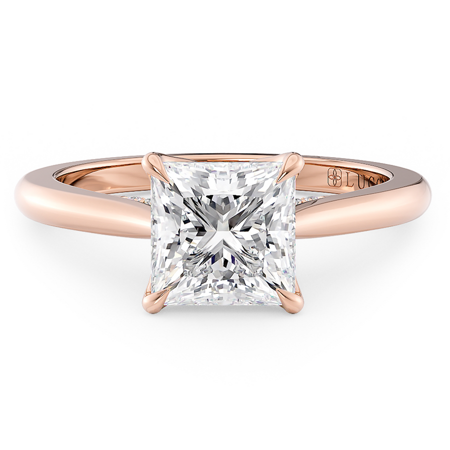 Load image into Gallery viewer, LUCCE Cathedral Oval Diamond Solitaire Engagement Ring with Petal Prongs and Hidden Accent Stones in Gold or Platinum
