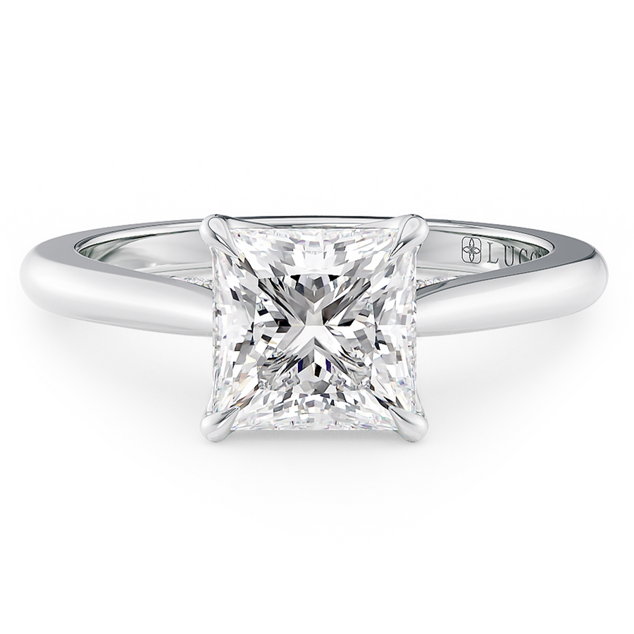 Load image into Gallery viewer, LUCCE Cathedral Oval Diamond Solitaire Engagement Ring with Petal Prongs and Hidden Accent Stones in Gold or Platinum
