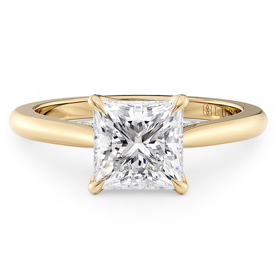 Load image into Gallery viewer, LUCCE Cathedral Oval Diamond Solitaire Engagement Ring with Petal Prongs and Hidden Accent Stones in Gold or Platinum
