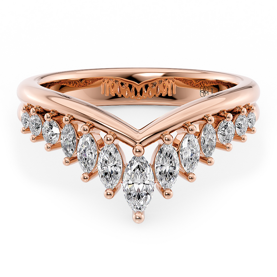 Load image into Gallery viewer, LUCCE Half Eternity Chevron Marquise Diamond Female Wedding Ring in Gold or Platinum

