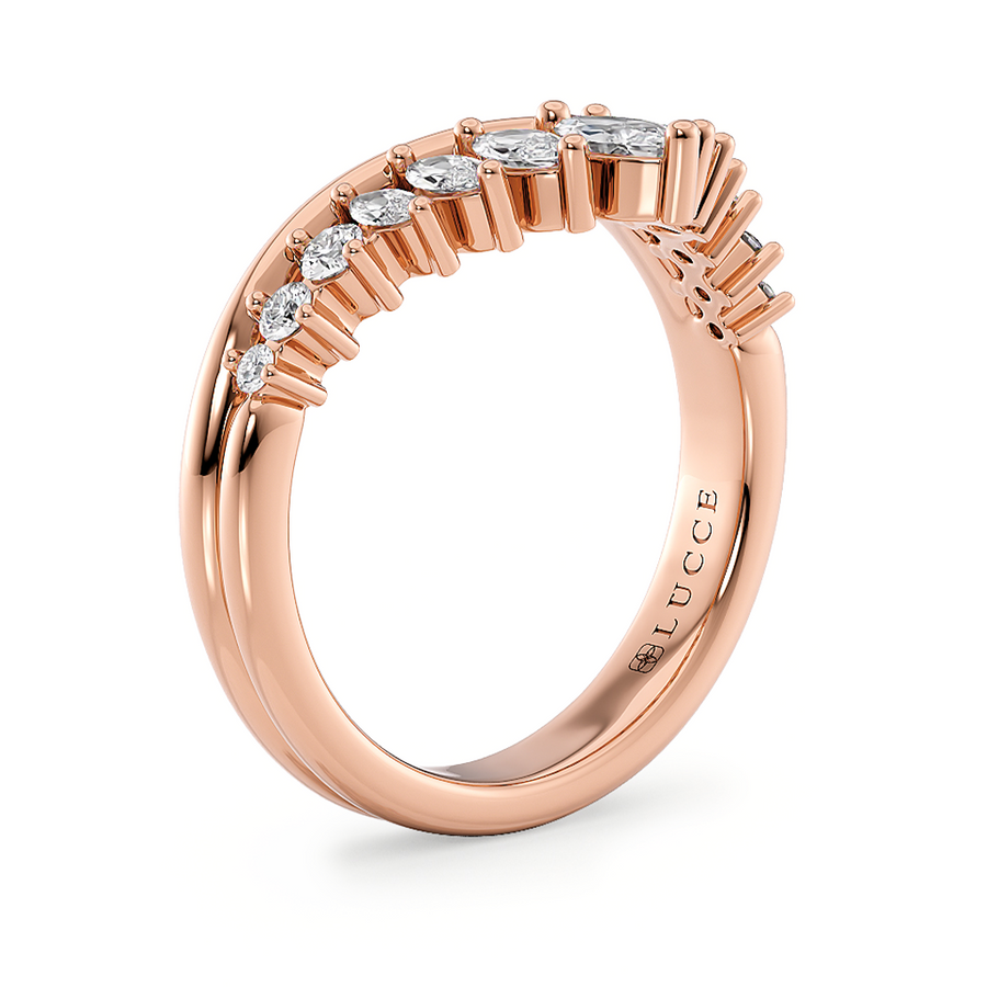 Load image into Gallery viewer, LUCCE Half Eternity Chevron Marquise Diamond Female Wedding Ring in Gold or Platinum
