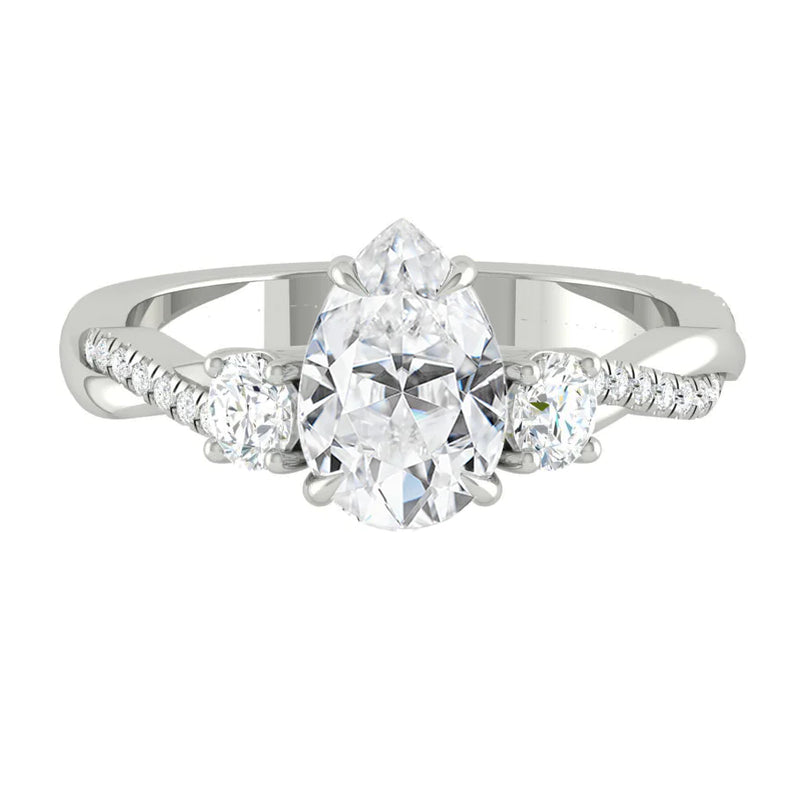 Fiore Trio Pear Lab Diamond 1.28ct E VS1 Id IGI 18K White Gold