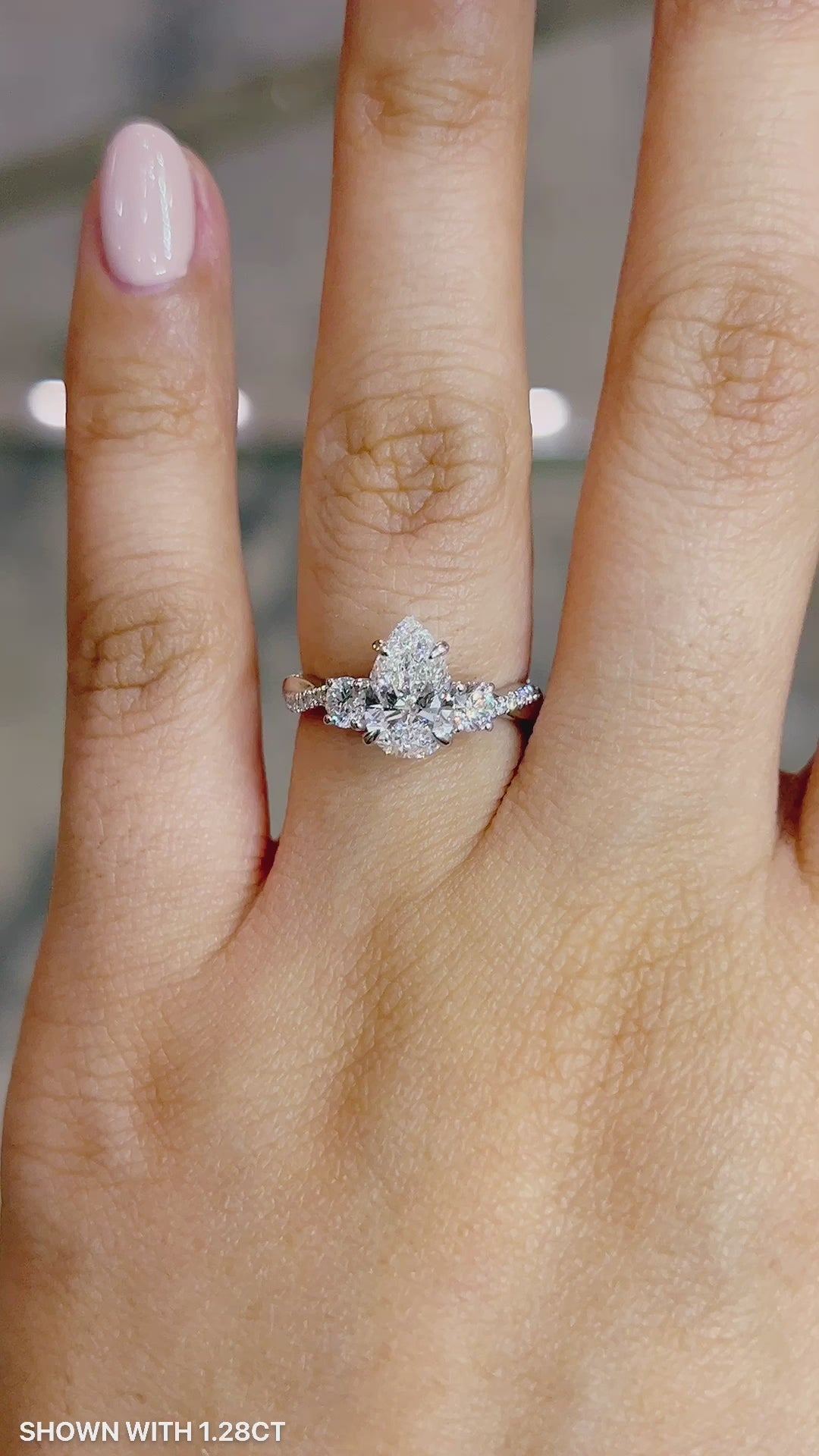 Load and play video in Gallery viewer, Pear Trio Diamond Engagement Ring with Pave Twisting Gold Platinum band Philippines
