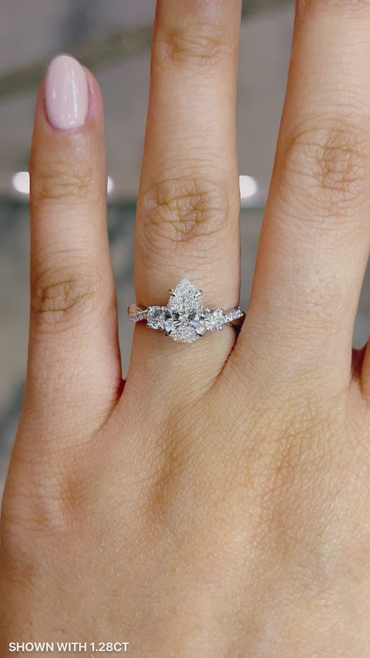 Pear Trio Diamond Engagement Ring with Pave Twisting Gold Platinum band Philippines