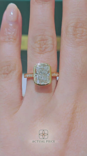 LUCCE Pavé Cathedral Cushion Diamond in Bezel Setting with Hidden Petal Engagement Ring in Gold or Platinum
