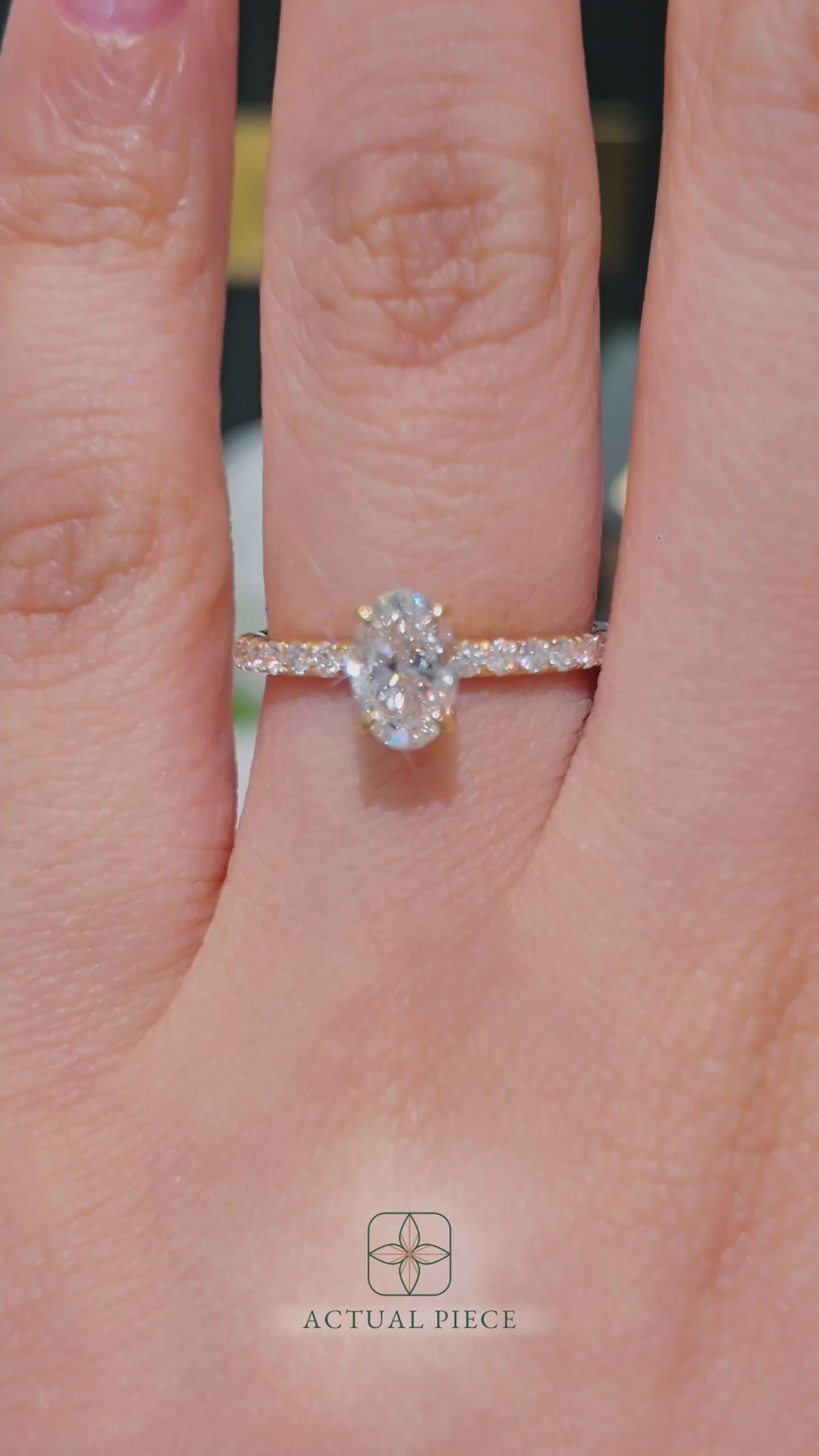 Load and play video in Gallery viewer, LUCCE Pavé Oval Diamond Engagement Ring with Petal Prongs in Gold or Platinum
