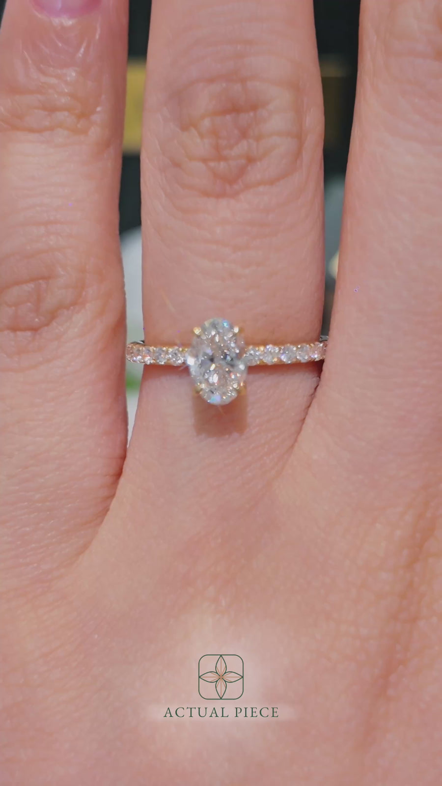 Load and play video in Gallery viewer, LUCCE Pavé Oval Diamond Engagement Ring with Petal Prongs in Gold or Platinum
