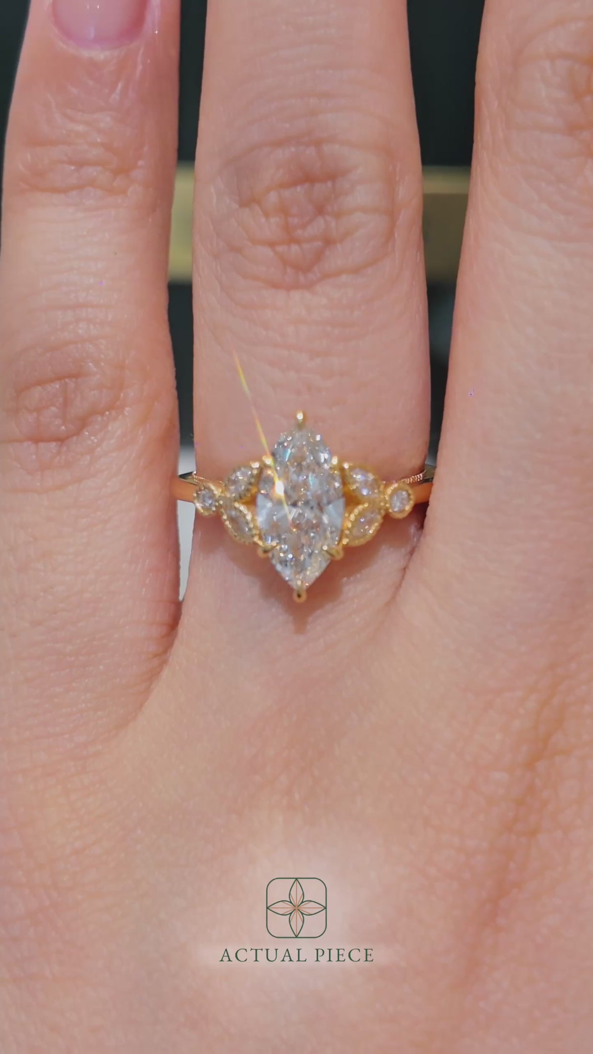 Load and play video in Gallery viewer, LUCCE Milgrain Cluster Marquise Diamond with Hidden Accents Engagement Ring in Gold or Platinum
