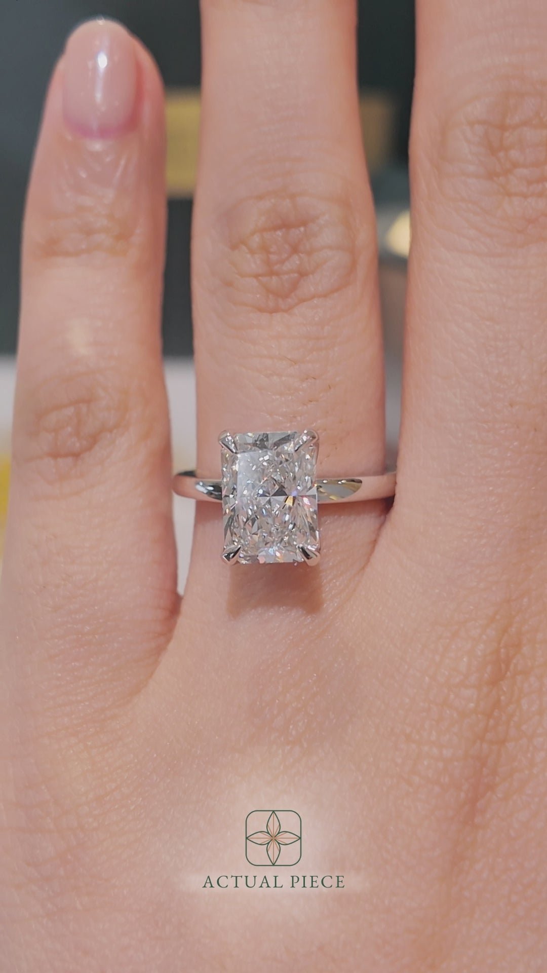 Load and play video in Gallery viewer, LUCCE Solitaire Radiant Diamond Engagement Ring with Petal Prongs in Gold or Platinum
