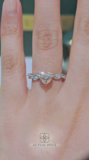 LUCCE ROSÉ Pink Heart Diamond Ring with Marquise Accents in Intertwining Vines and Petal Prongs Mid Setting Engagement Ring in Gold or Platinum 