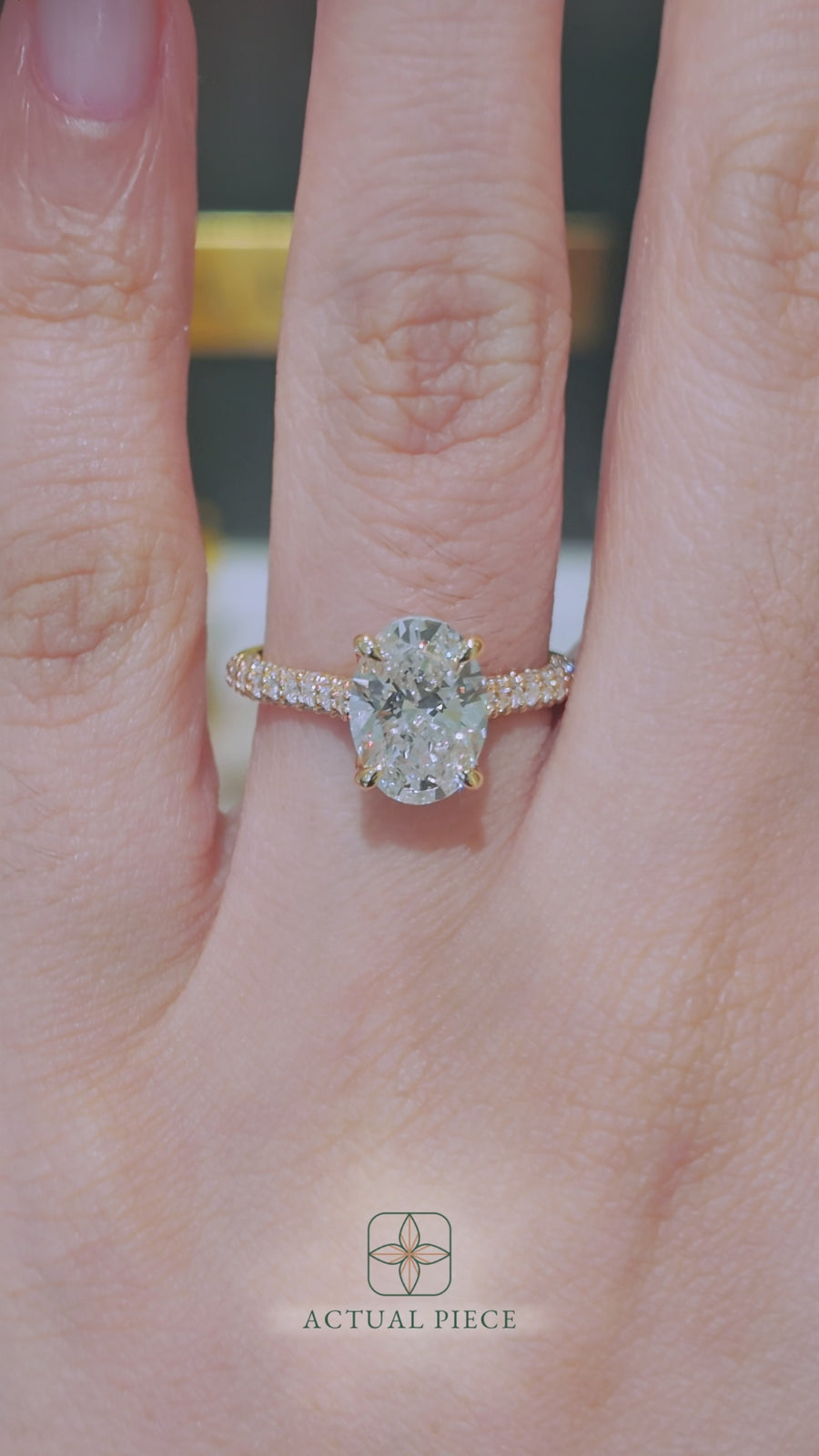 Load and play video in Gallery viewer, LUCCE Cathedral Oval Diamond Pavé Engagement Ring with Petal Prongs and Hidden Accent Stones in Gold or Platinum
