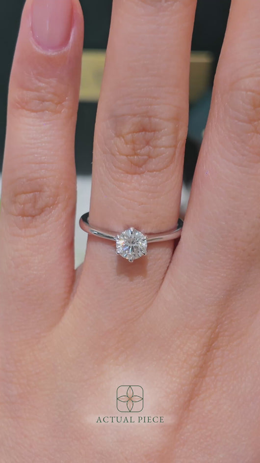 LUCCE ANGELA™ Round Natural Diamond 0.50ct G VS2 Ex GIA 18K White Gold/Platinum Prongs