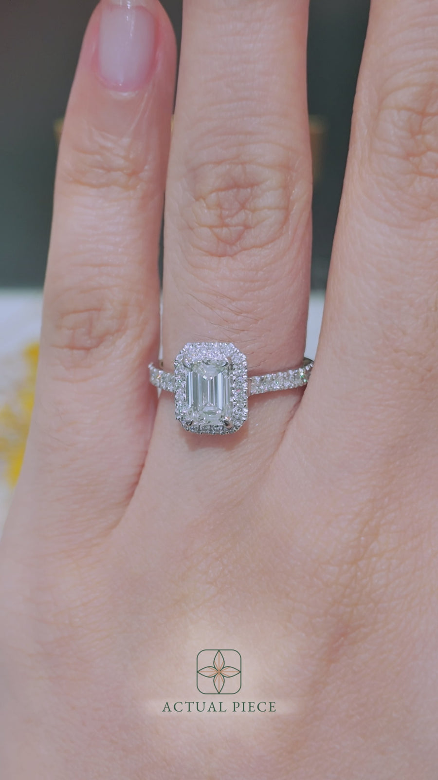 Load and play video in Gallery viewer, LUCCE Pavé Cathedral Emerald Diamond with Halo and Hidden Accents Engagement Ring in Gold or Platinum
