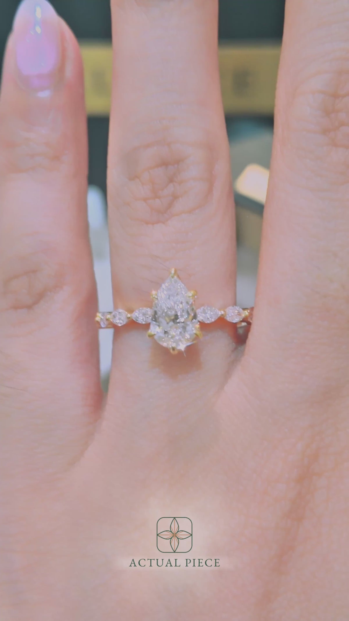 Load and play video in Gallery viewer, LUCCE Cluster Shared Prong Pear Diamond Engagement Ring with Petal Prongs in Gold or Platinum
