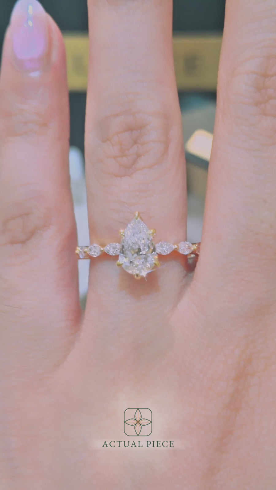 Load and play video in Gallery viewer, LUCCE Cluster Shared Prong Pear Diamond Engagement Ring with Petal Prongs in Gold or Platinum
