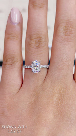 Oval Moissanite Engagement Ring with Petal and Pave Stones