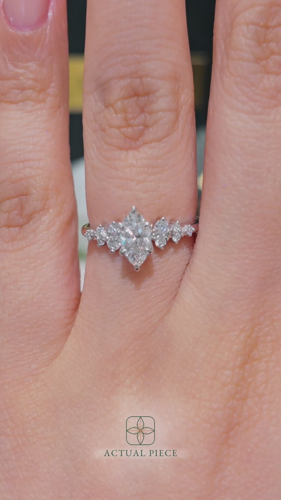 Load and play video in Gallery viewer, LUCCE Cluster Marquise Diamond Engagement Ring with Petal Prongs in Gold or Platinum
