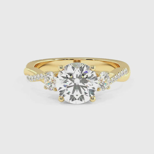 Trio Diamond Engagement Ring with Pave Twisting Gold Platinum band Philippines