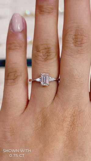 Emerald Lab Diamond Engagement Ring three stone in gold