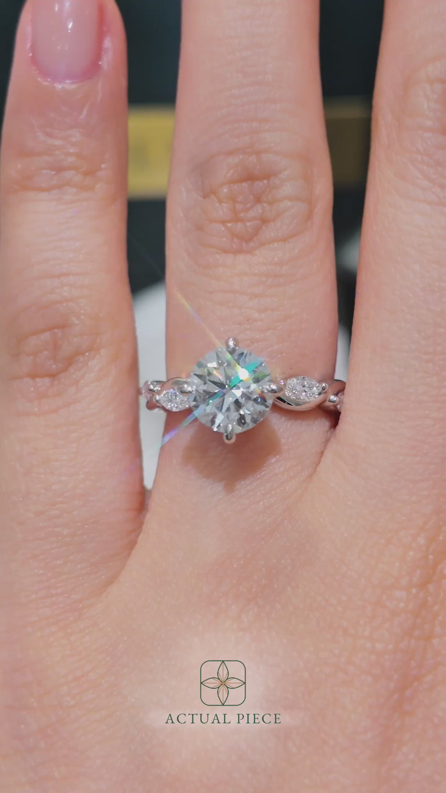 Load and play video in Gallery viewer, LUCCE Round Diamond Ring with Marquise Accents in Intertwining Vines and Petal Prongs Mid Setting Engagement Ring in Gold or Platinum 
