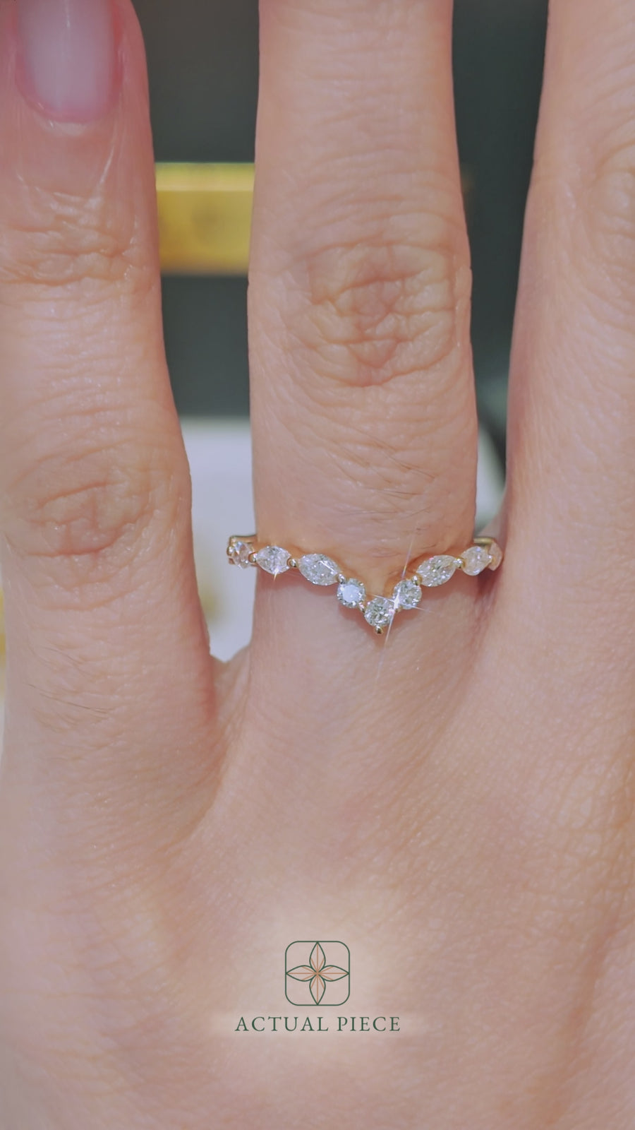 Load and play video in Gallery viewer, LUCCE Alternating Marquise and Round Diamond Chevron Wedding Ring in Gold or Platinum
