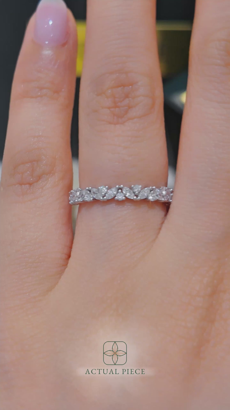 Load and play video in Gallery viewer, Half Eternity Alternating Marquise and Round Diamond Wedding Ring in Gold or Platinum

