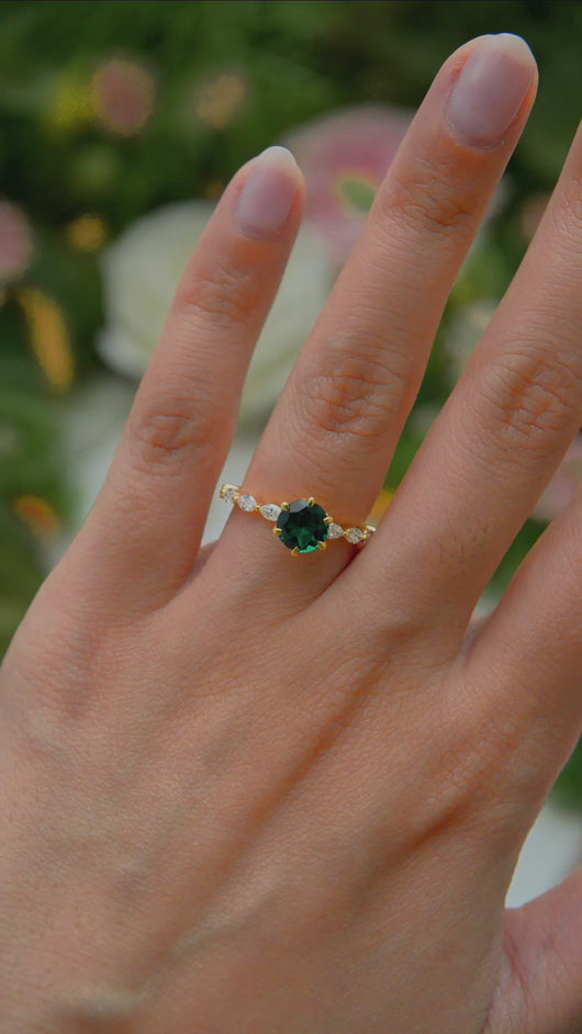 LUCCE MARCHESA™ Round AURORA™ Green Emerald 1.00ct 14K Yellow Gold