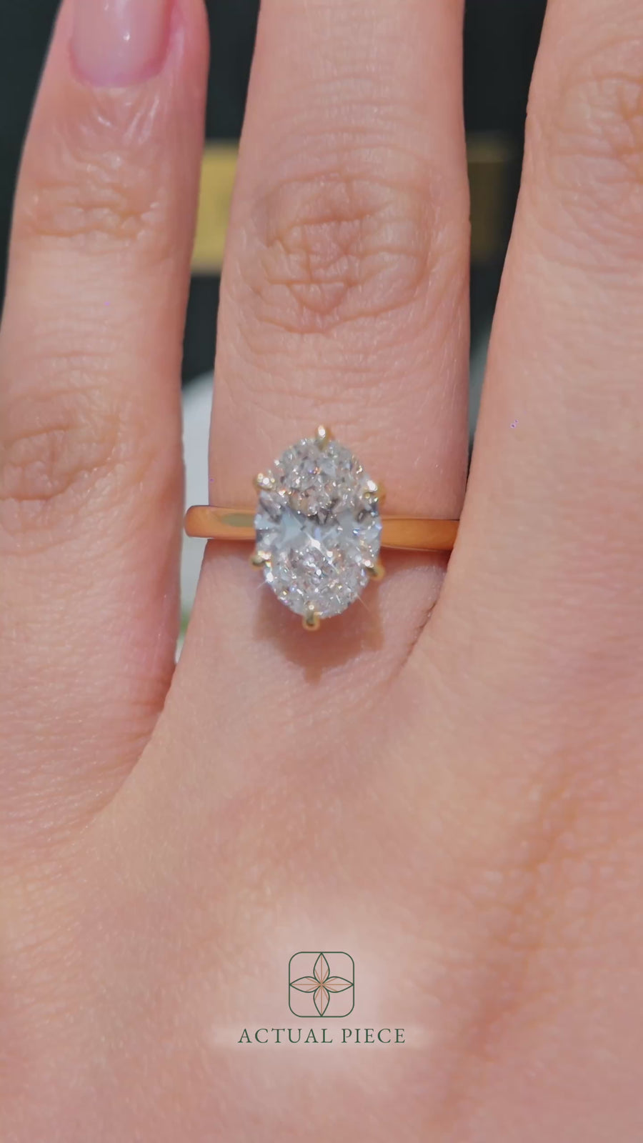 Load and play video in Gallery viewer, LUCCE Cathedral Oval Diamond Solitaire Engagement Ring with Petal Prongs and Hidden Accent Stones in Gold or Platinum
