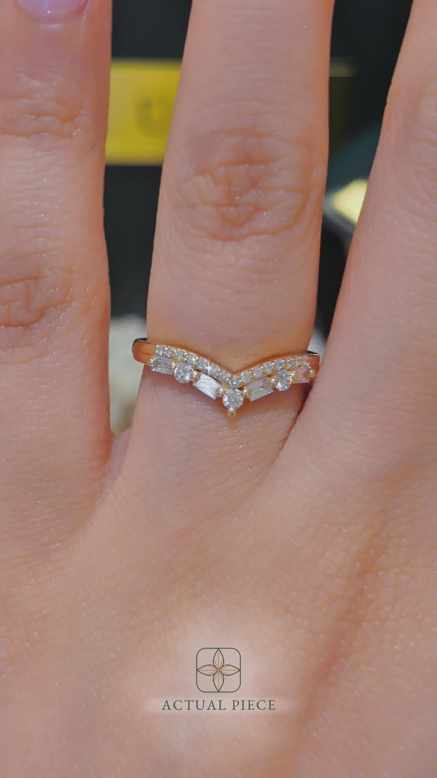 Load and play video in Gallery viewer, Half Eternity Chevron Pavé and Alternating Round and Baguette Round Diamond Wedding Ring in Gold or Platinum
