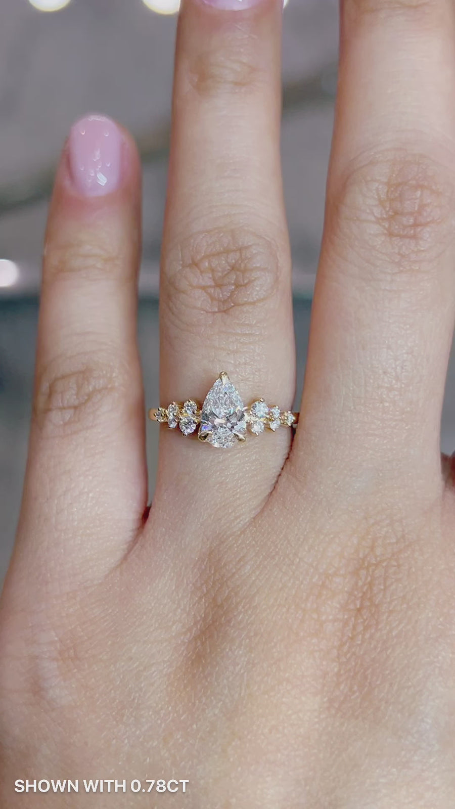 Load and play video in Gallery viewer, Pear Diamond Cluster Engagement ring with Petal Prongs in Gold or Platinum, Manila Philippines
